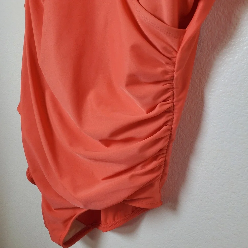 Miraclesuit Coral Orange‎ Wrap One Piece Swimsuit Women's Size 16 Ruched Sides